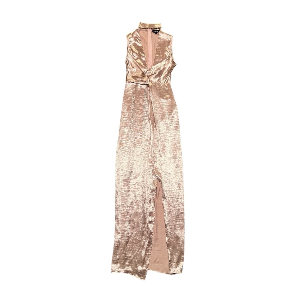 Shimmery Pale Pink Satin High Leg Slit Maxi Dress Size 9